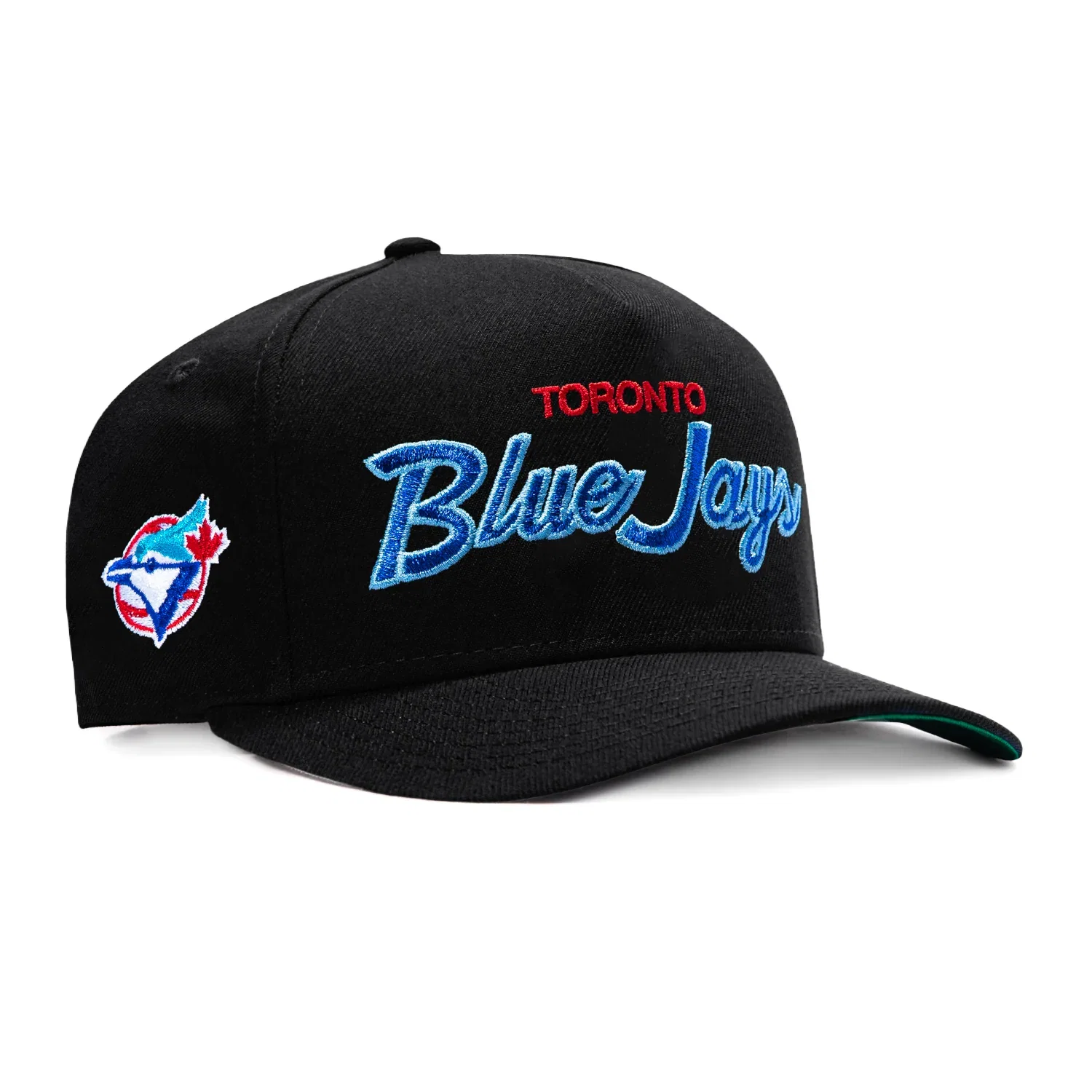 Image of New Era 9Fifty A-Frame Toronto Blue Jays Logo Patch Script Snapback Hat - Black