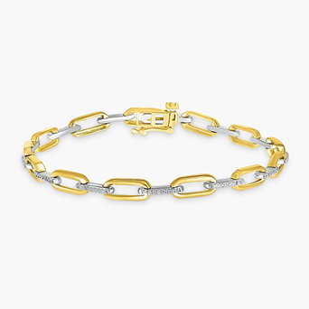 Paperclip Chain Bracelet with Diamonds in 10K Yellow & White Gold
