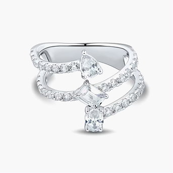 Lab Grown Diamond Three-Row Orbit Ring in 14K White Gold