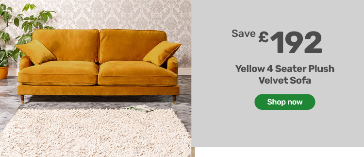 Yellow 4 Seater Plush Velvet Sofa. Save £192