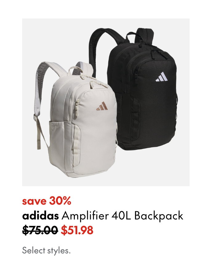 adidas Amplifier 40L Backpack
save 30%
75.00 (Strikethrough)
51.98
Select styles.