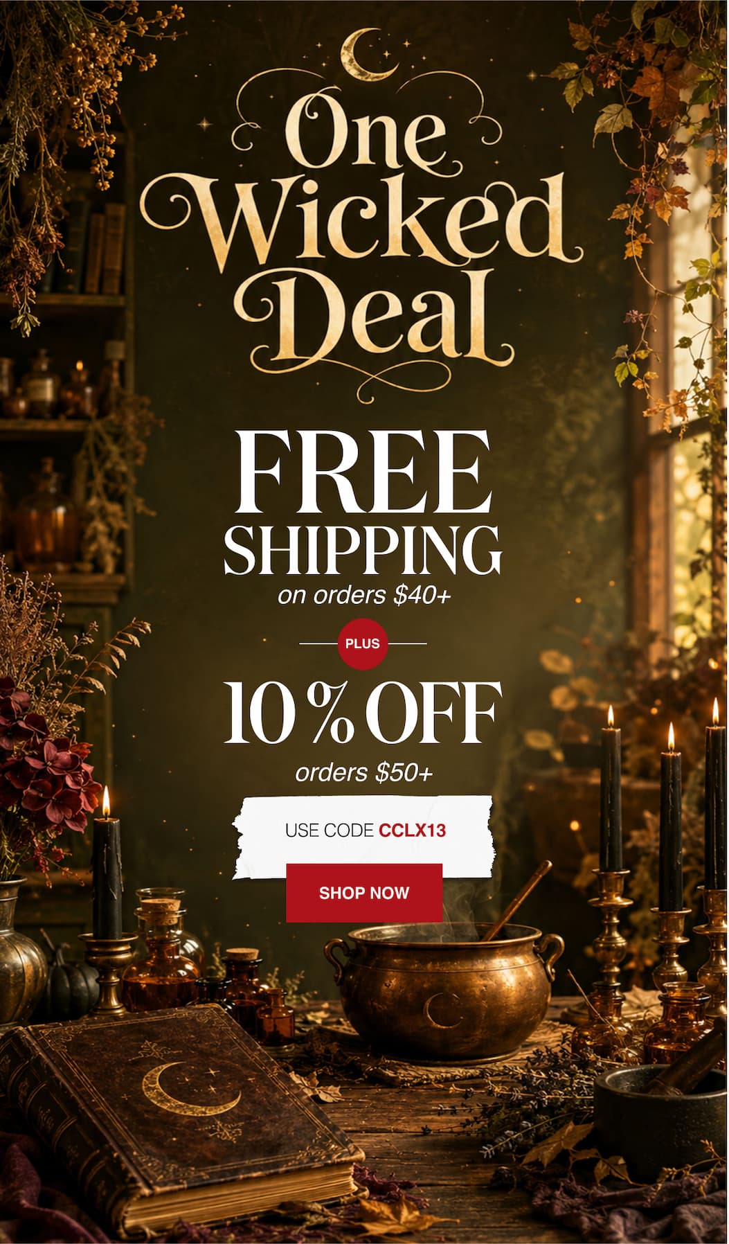 One Wicked Deal Free Shipping on orders $50+ Plus 15% Off 50+ orders! 