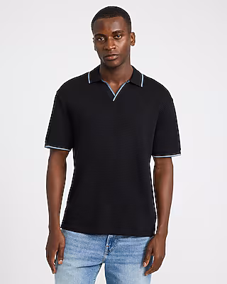 Classic Fit Tipped Textured Johnny Collar Polo