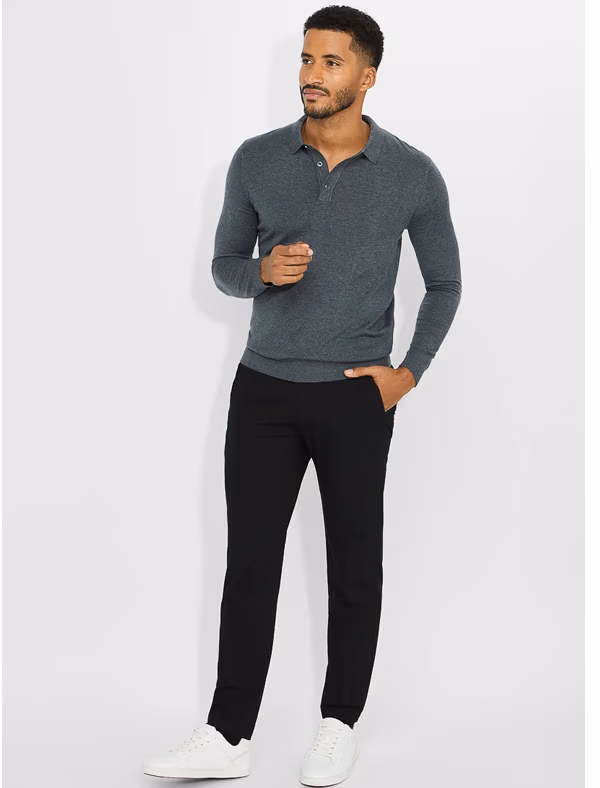 Men's Merino Wool Blend Long Sleeve Knit Polo