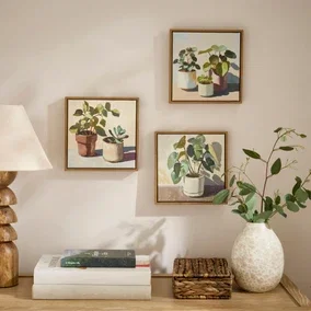 Set Of 3 Abstract Neutral Botanical Framed Canvases