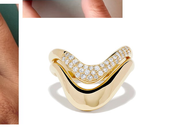 14K Yellow Gold Diamond Sculptural Ribbon Ring