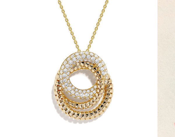 14K Yellow Gold Diamond Interlocking Double Circle Pendant