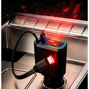 5 in 1 Retractable Fast Car Charger with Starlight USB C for iPhone &Android US