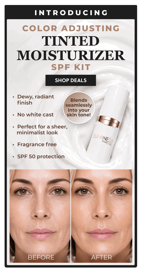 INTRODUCING COLOR ADJUSTING TINTED MOISTURIZER SPF KIT: Dewy, radiant finish. No white cast. Perfect for sheer, minimalist look. Fragrance free. SPF 50 protection.
