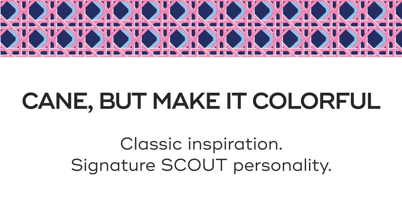 CANE, BUT MAKE IT COLORFUL. Classic inspiration. Signature SCOUT personality.