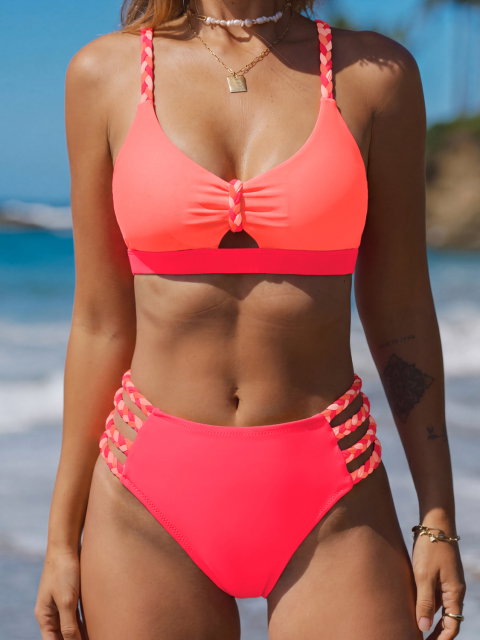 Braided Strap Cutout Bikini Set