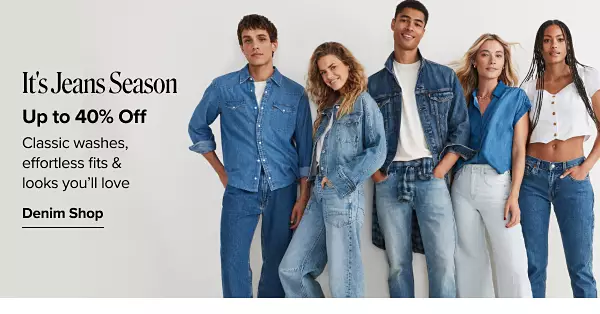 Its jean season. Up to 40% off. Classic washes, effortless fits and looks you will love. Shop the denim shop. A group of people wearing denim pants and jackets.