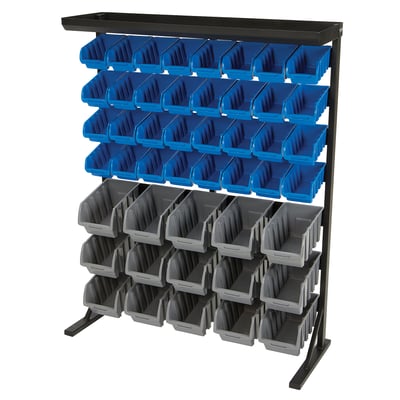 Strongway Single-Sided 47-Bin Bulk Storage Rack, 36-1/2in.W x 14in.D x 46in.H