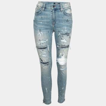 Blue Distressed Denim Crystal 