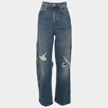 Blue Distressed Denim Wide Leg