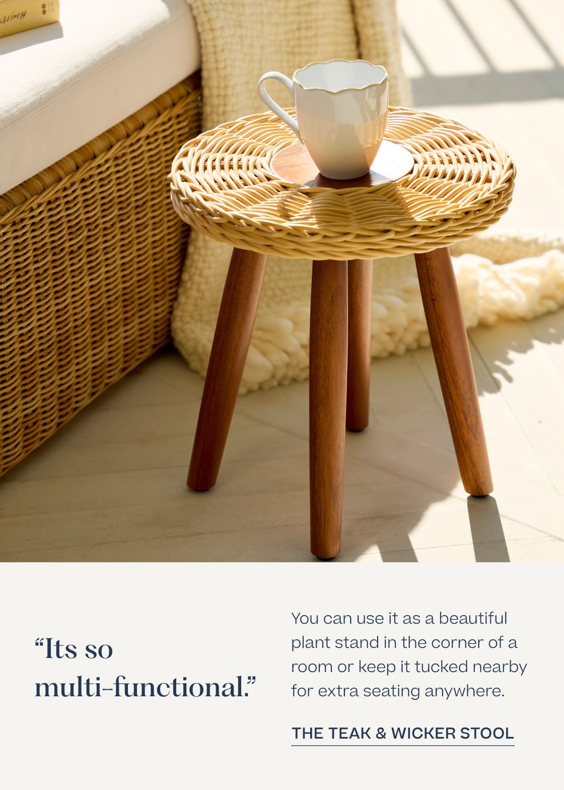 Teak and Wicker Stool