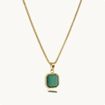 Italgem Steel Malachite Octagon Pendant in Gold IP Stainless Steel