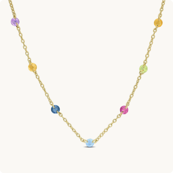     Multi Gemstone Station Necklace in Gold Plated