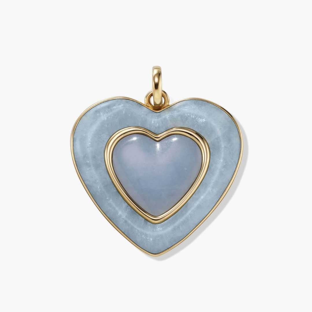 JOSEPHINE HEART PENDANT 14K GOLD, AQUAMARINE AND ANGELITE