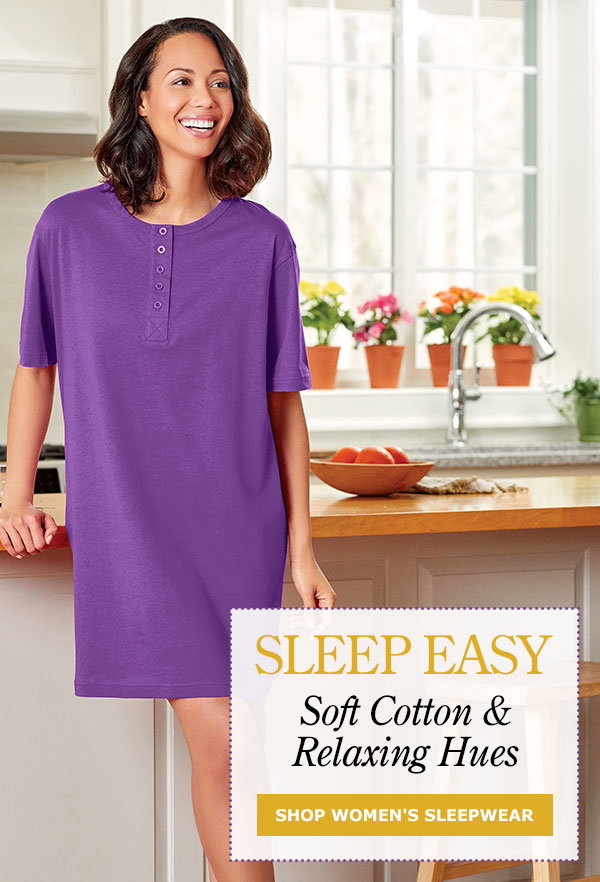 Sleep Easy. Soft Cotton & Relaxing Hues. Shop Women's Sleepwear. Comfort Knit Solid Color Cotton Short-Sleeve Shortie Nightgown