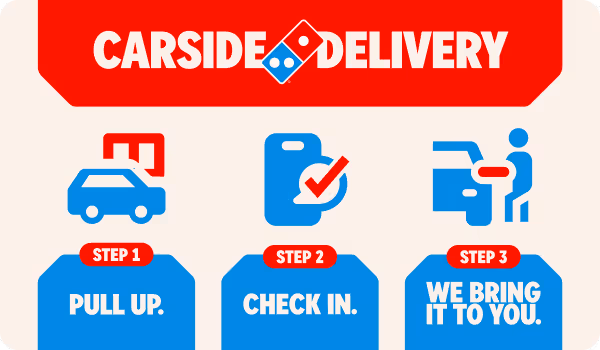 CARSIDE DELIVERY - STEP 1 - PULL UP - STEP 2 - CHECK IN - STEP 3 - WE BRING IT TO YOU
