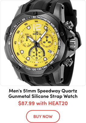 INV-48908  INVICTA Men's 51mm Speedway Quartz Chronograph Gunmetal Silicone Strap Watch  $87.99 with HEAT20