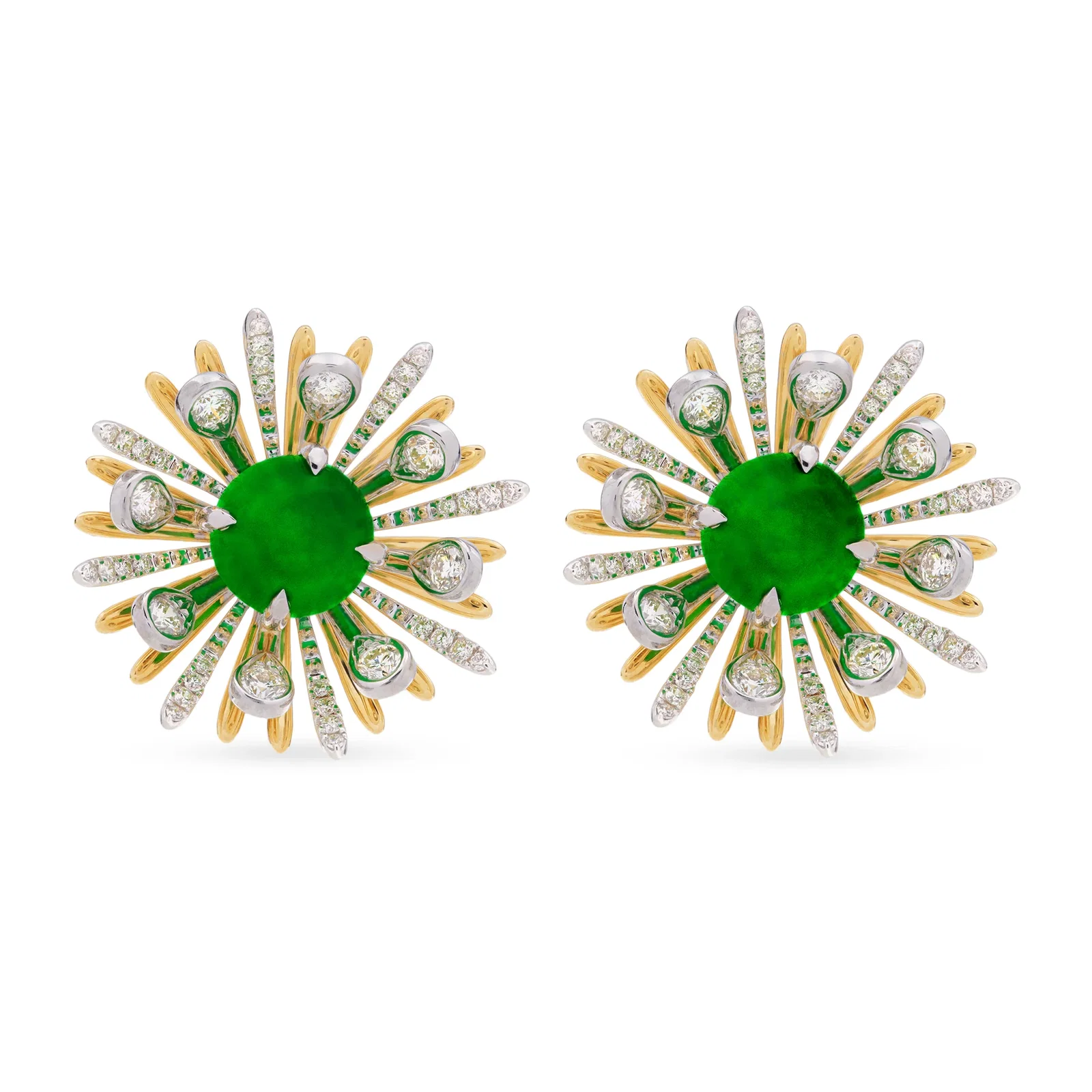 Image of Imperial Jadeite Allium Earrings in 18ct White and Yellow Gold and Diamonds
