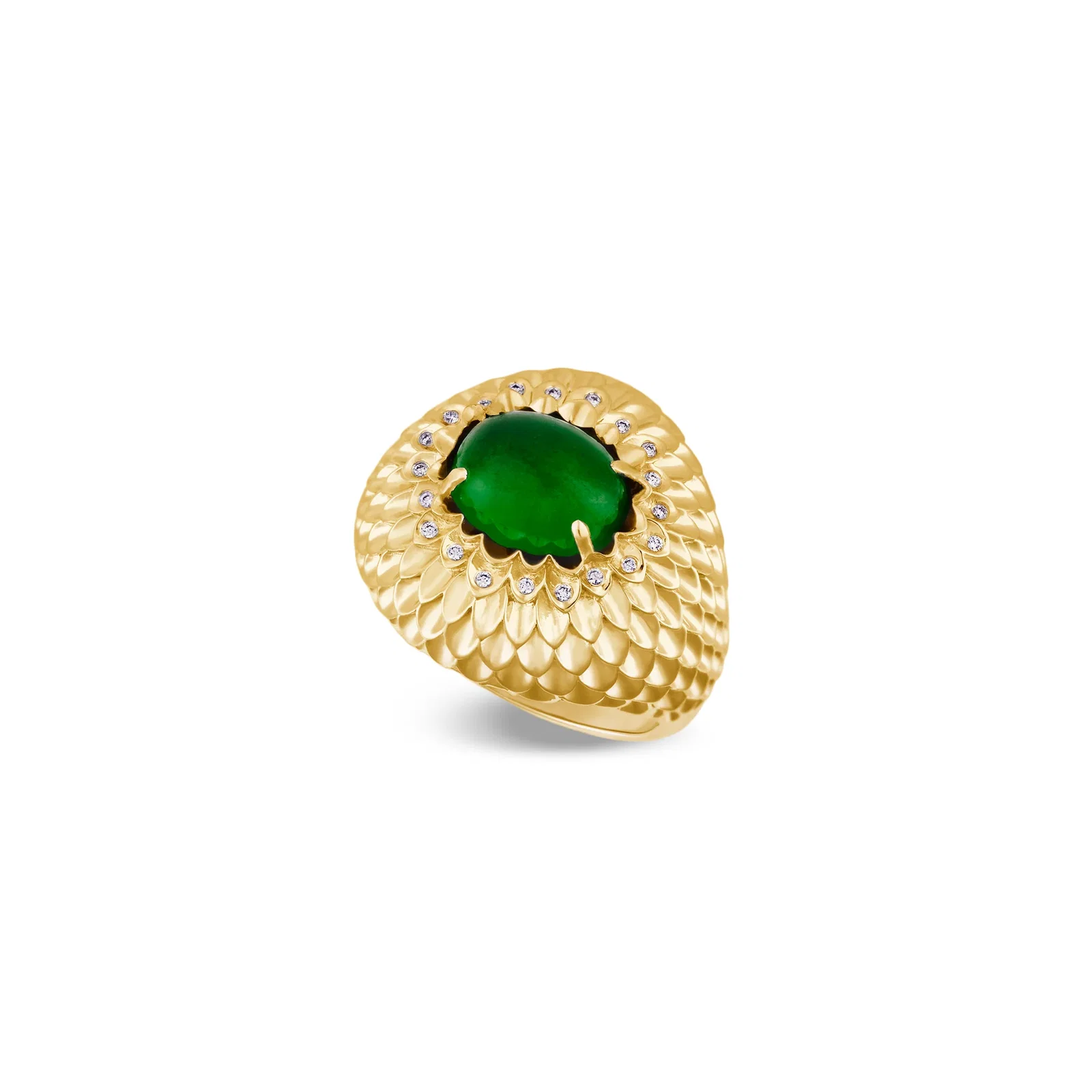 Image of Imperial Jadeite Dahlia Ring in 18ct Yellow Gold with Diamonds