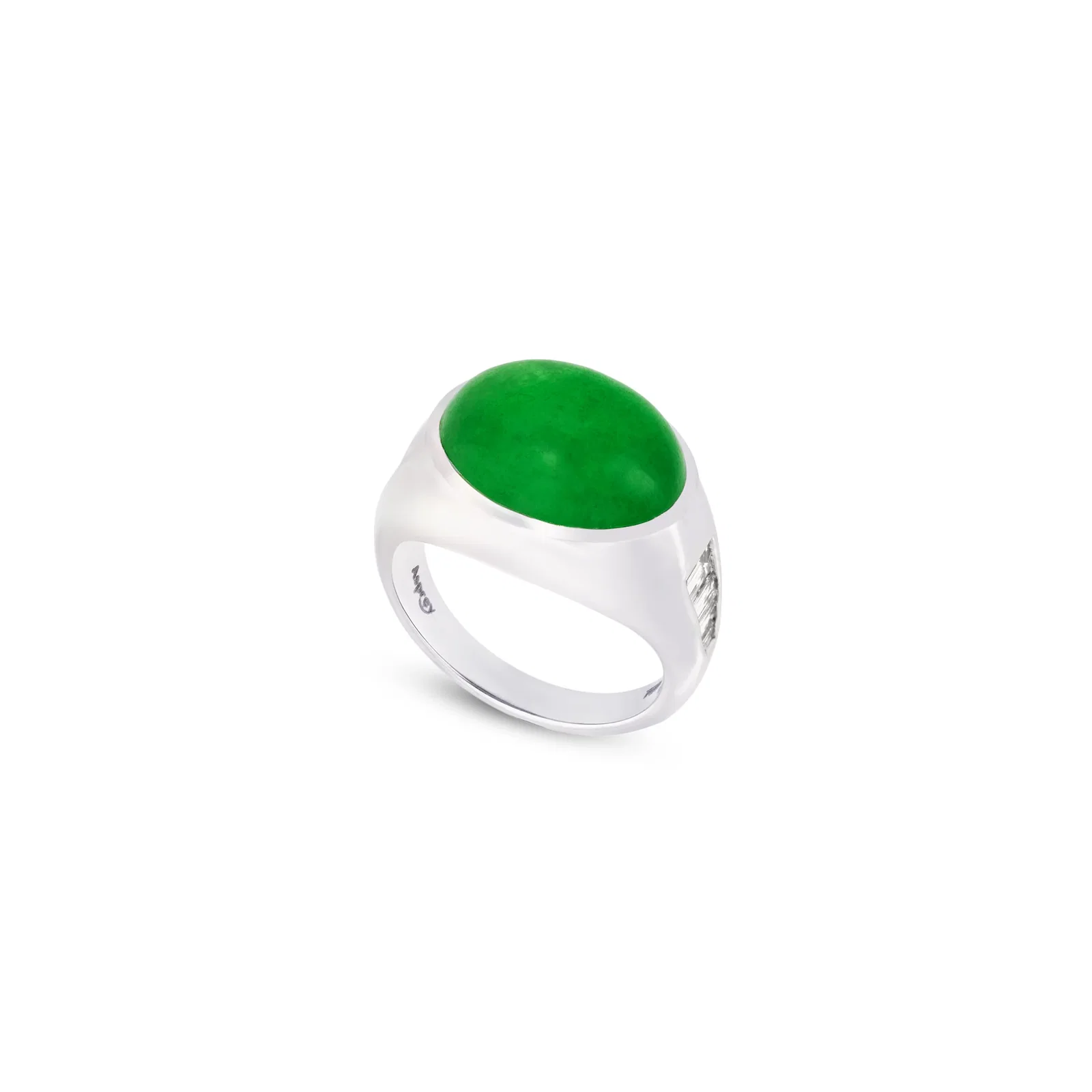 Image of Green Imperial Jadeite Cabochon Ring with Diamonds in 18ct White Gold