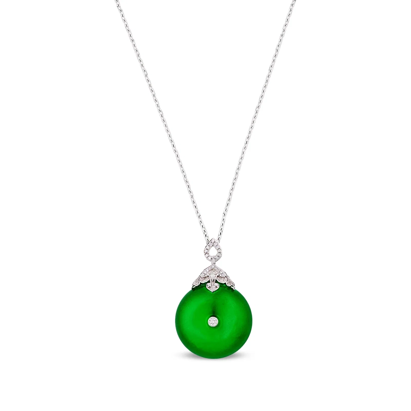 Image of Imperial Jadeite Pingan Pendant in 18ct White Gold with Diamonds