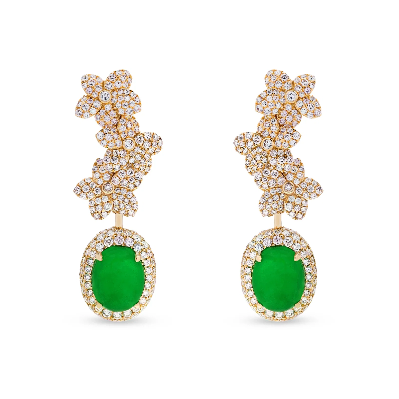 Image of Imperial Jadeite Forget-Me-Not Earrings in 18ct Yellow Gold with Pavé Diamonds
