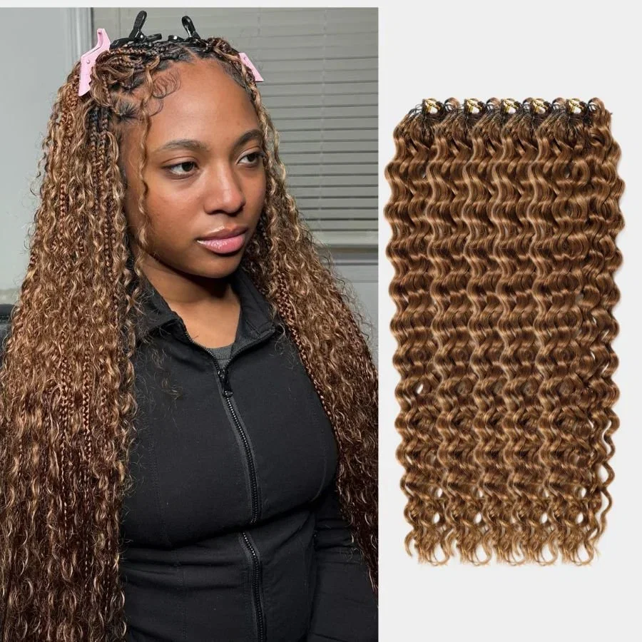 WOWANGEL Brown Color Pre-Separated Feather Crochet Human Hair Extensions for Miracle Knots Boho Braids Water Wave