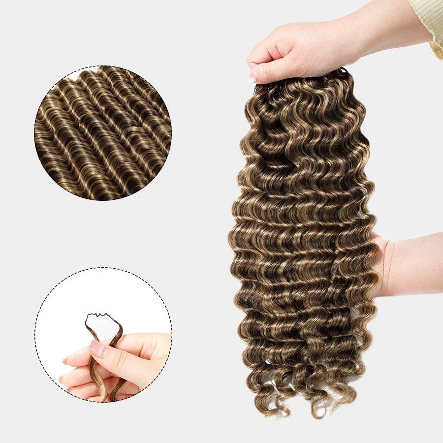 WOWANGEL Miracle Knots Crochet Hair Loose Deep Wave Blonde Highlight Pre-Separated Feather Crochet Human Hair Extensions