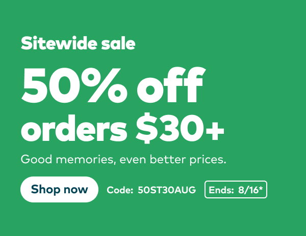 Sitewide sale 50% off orders $30+. Code: 50ST30AUG. Ends: 8/16, see site for details. Shop now.