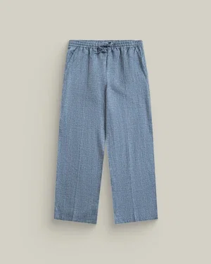 Linen Cotton Drawstring Wide Leg Pant in Light Blue