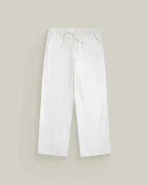 Stretch Cotton Drawstring Wide Leg Pant in White