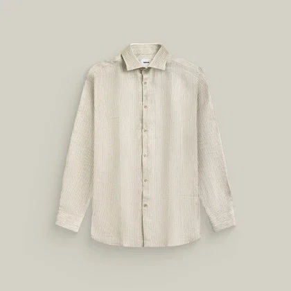 Cotton Linen Spread Shirt in Brown Stripe