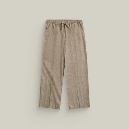 Linen Cotton Drawstring Wide Leg Pant in Dark Brown