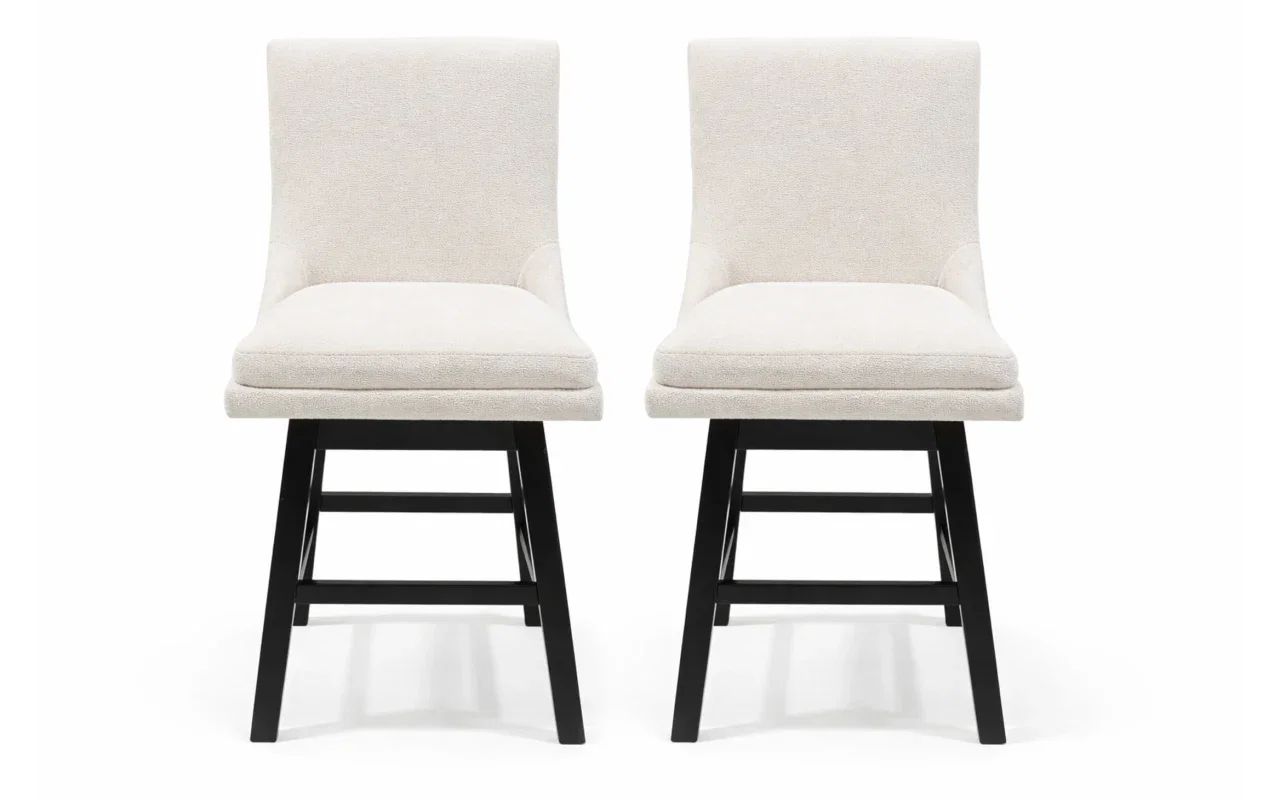Elio Beige Solid Back Upholstered Counter Height Swviel Stool (Set of 2)
