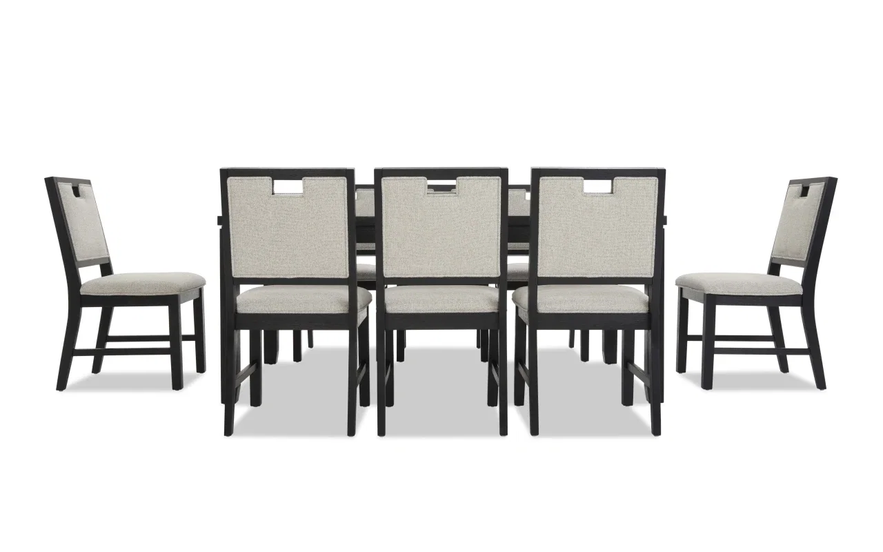 Brookline 9 Piece Black & White Upholstered Dining Set