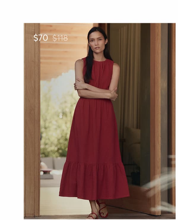 Organic Coastal Double Gauze Tiered Midi Dress