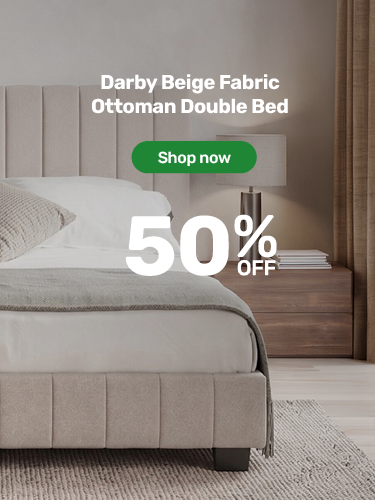 Darby Beige Fabric Ottoman Double Bed. 50% off