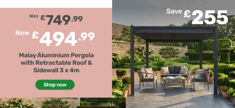 Malay Aluminium Pergola with Retractable Roof & Sidewall 3 x 4m. Was £749.99, now £494.99