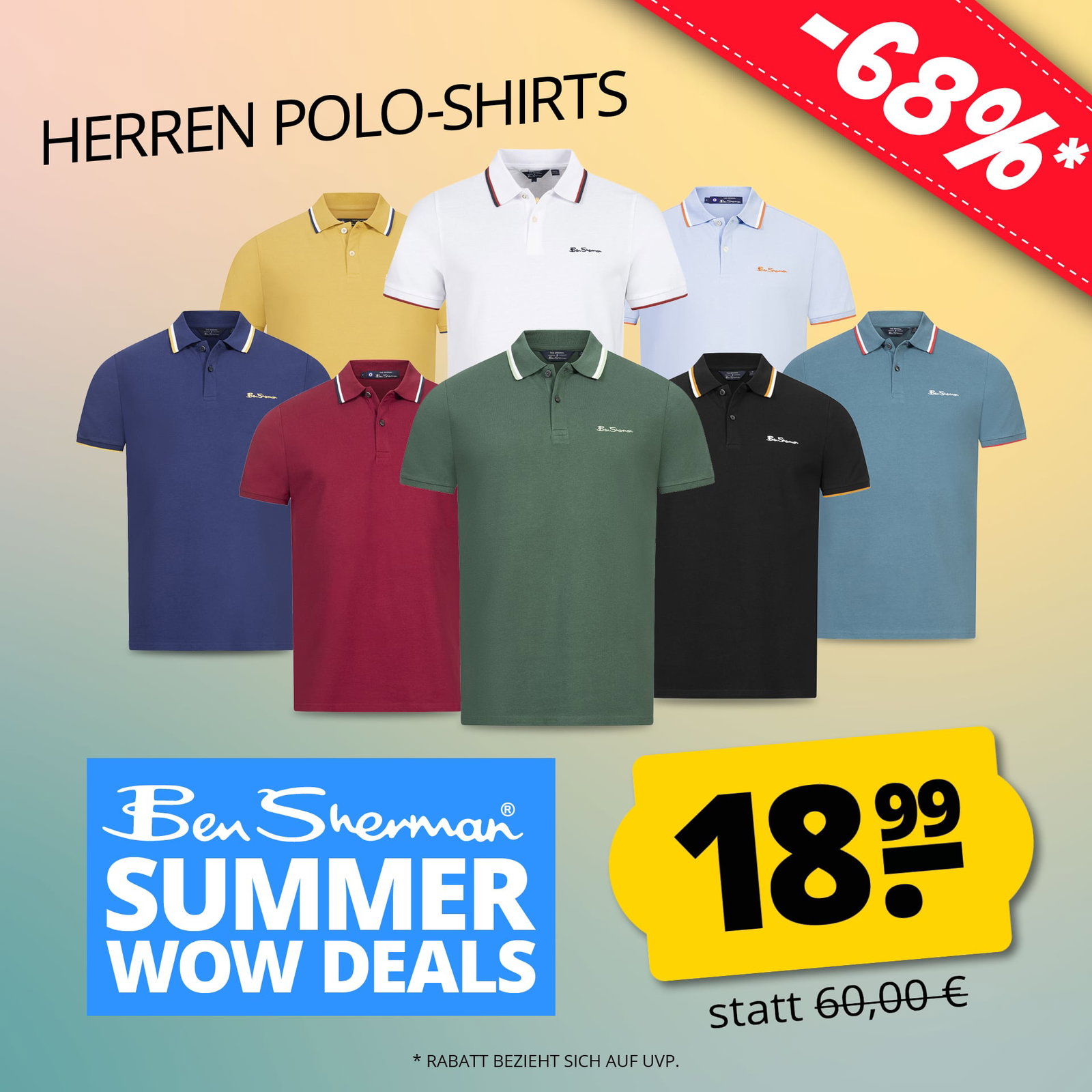 BEN SHERMAN Twin Tipped Herren Polo-Shirt 0076270-ICEBLUE
