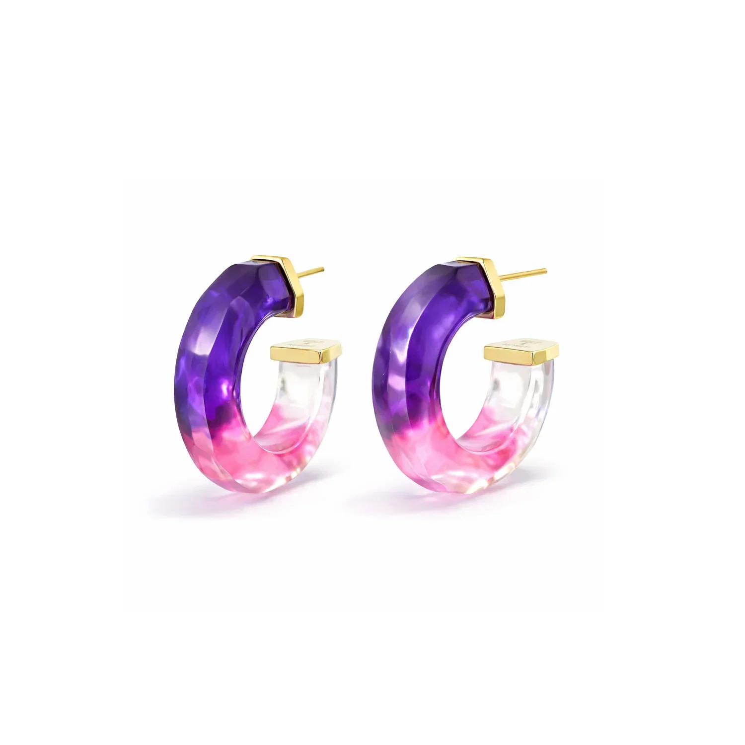 Image of Faceted Tie Dye Lucite Huggies in Purple & Pink