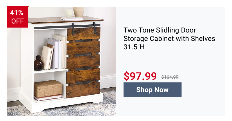 Two Tone Slidling Door Storage Cabinet with Shelves 31.5"H