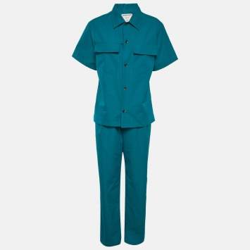 Blue Cotton Button Front Set L
