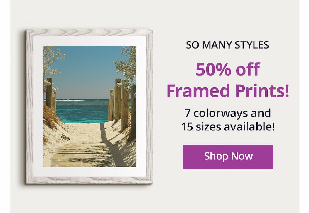So many styles! 50% off Framed Prints! 7 colorways and 15 sizes available. Shop Now