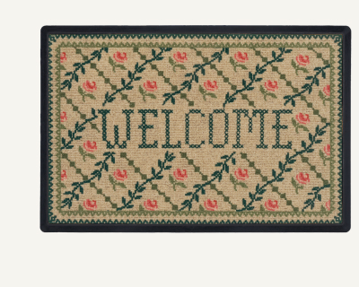 Welcome Trellis Green & Pink Doormat by Anthropologie