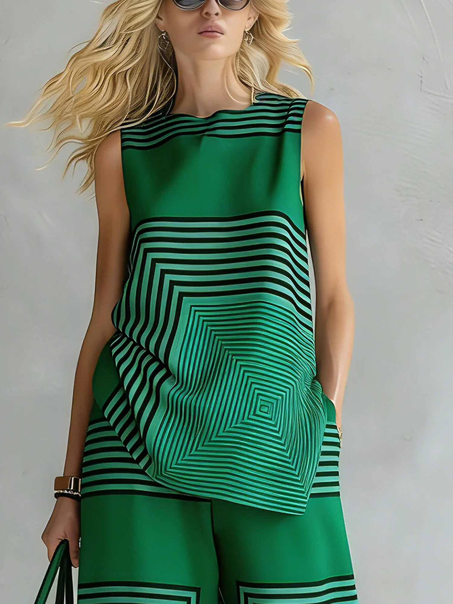 Urban Geometric Stripe Sleeveless Top Loose Fit Lightweight Daily